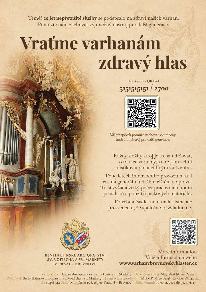 Veřejná sbírka na opravu varhan v bazilice sv. Markéty, číslo účtu 5151515151/2700